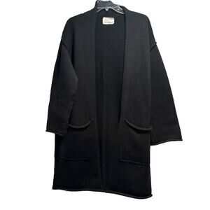 Lars Andersson Wool Designer Knit Long Open Front Cardigan Sweater Duster Black